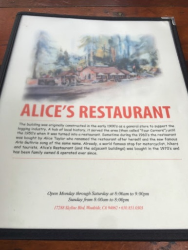 Alice's Restaurant menu front cover